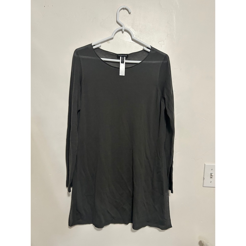 Eileen Fisher Gray Tencel Lyocell Long Sleeve Tunic Top S/P‎ F17SUE Crew Neck